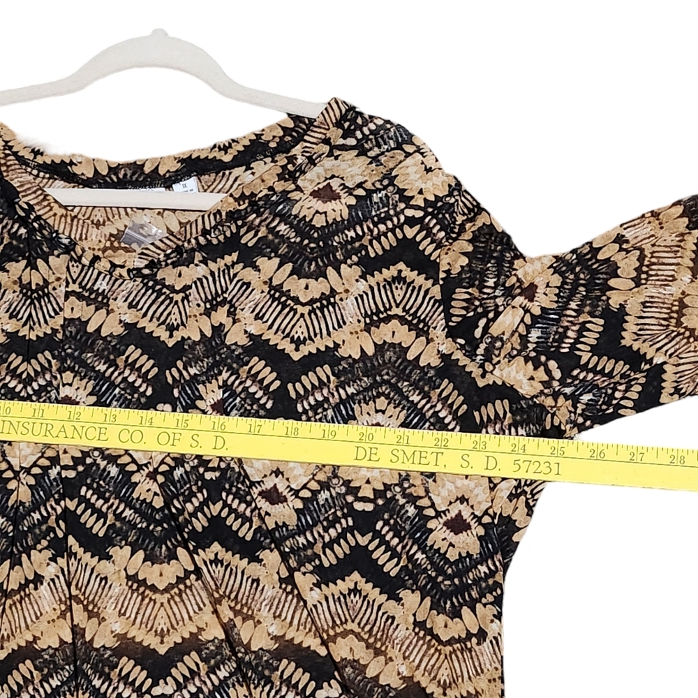 SUSAN GRAVER Abstract Print Blouse Womens Plus 1X Brown Black Sheer Tunic Top - Picture 12 of 14